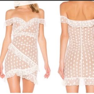 Elegant White Polka Dot Off-Shoulder Dress